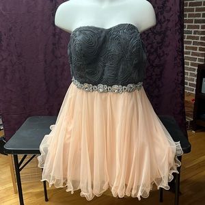 EUC Gray Swirl Bodice and Pink Chiffon Skirt Rhinestone Accents